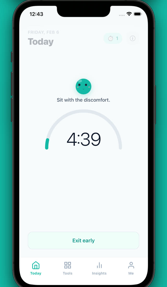 A delay timer counting down with the words: sit with the discomfort.